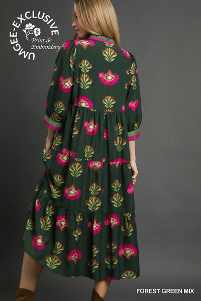 Floral Print Tiered Midi Dress