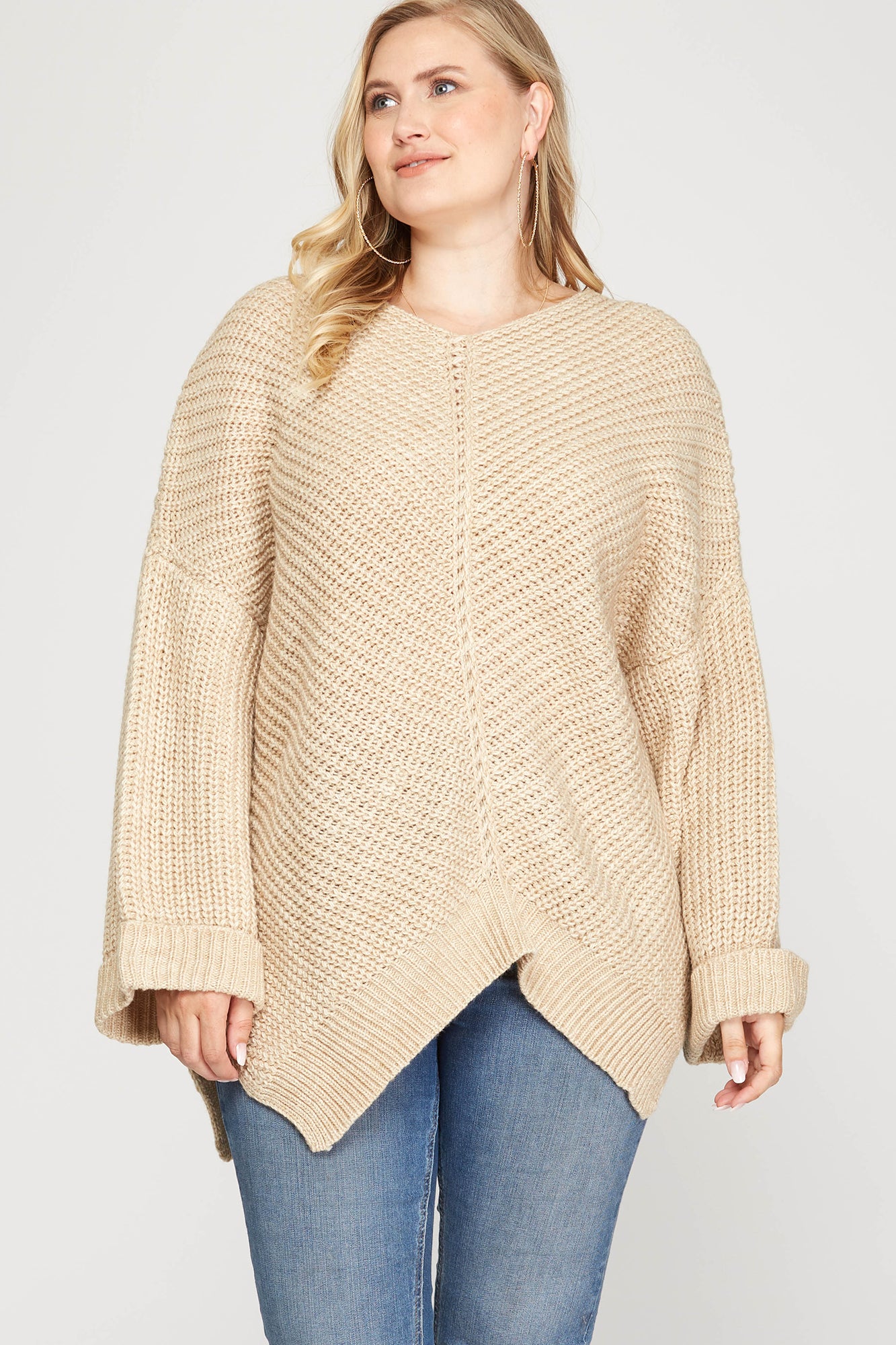 Knitted V Neck High Low Sweater