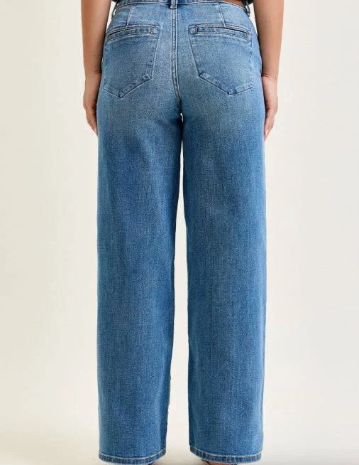 Judy Blue Women's Medium Wash Wide Column High-Rise Trouser Jeans