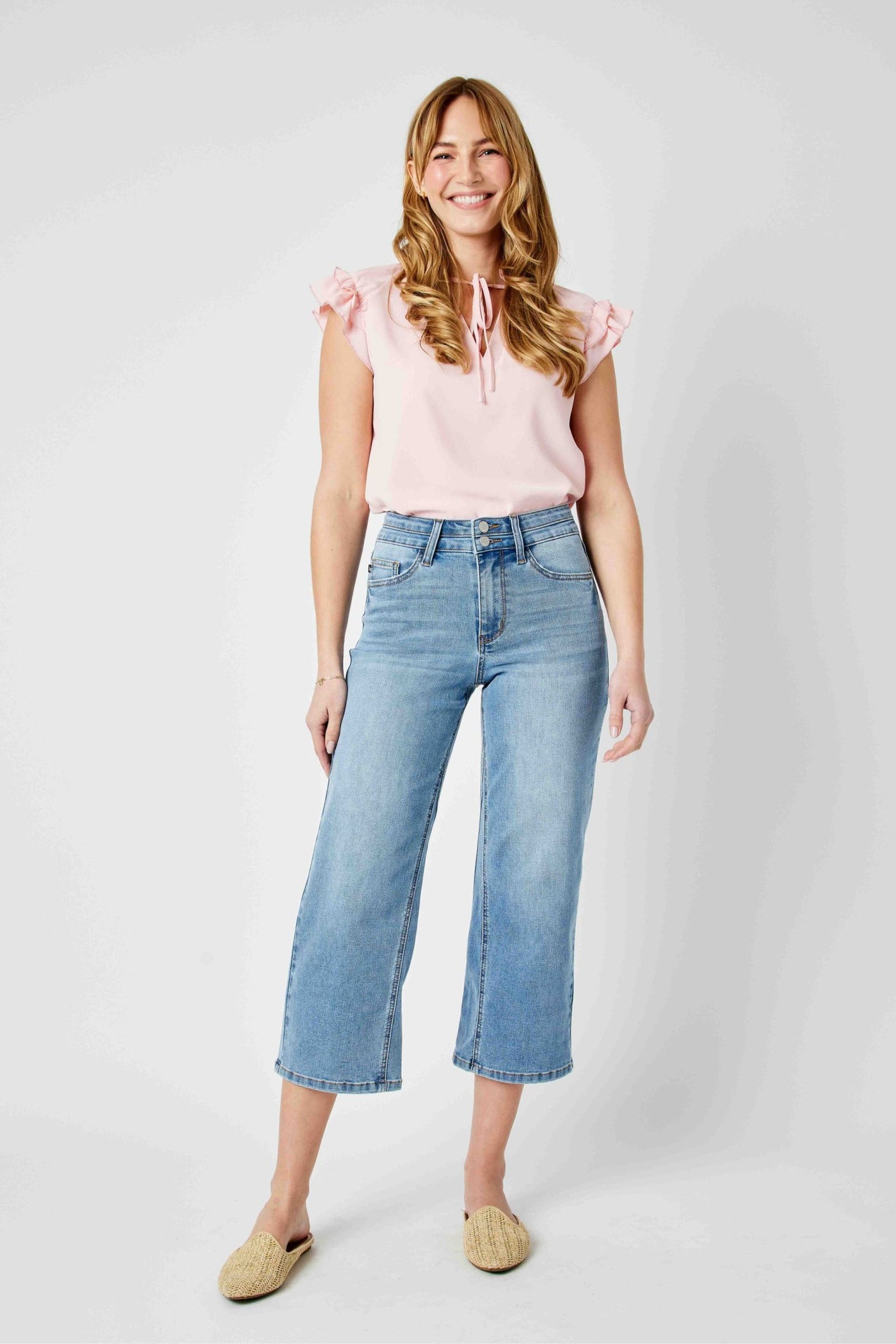 High Rise Double Waistband Cropped Jean