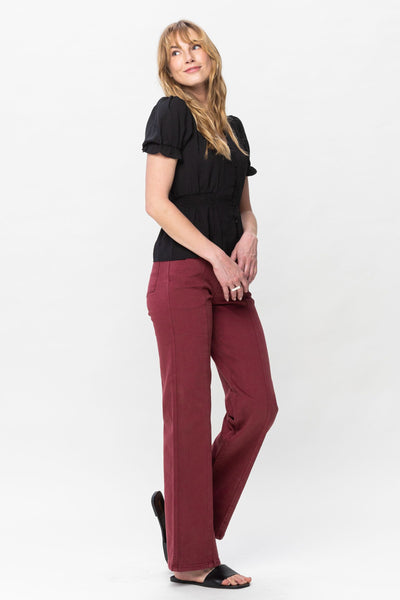 High Waist Burgundy Front Seam Straight Leg Jean