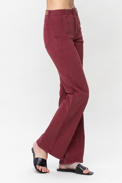 High Waist Burgundy Front Seam Straight Leg Jean