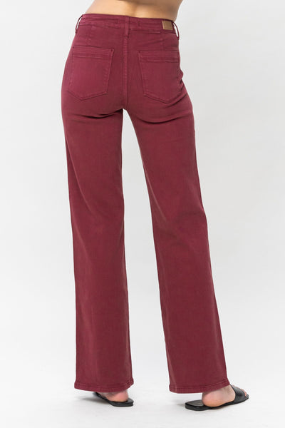 High Waist Burgundy Front Seam Straight Leg Jean