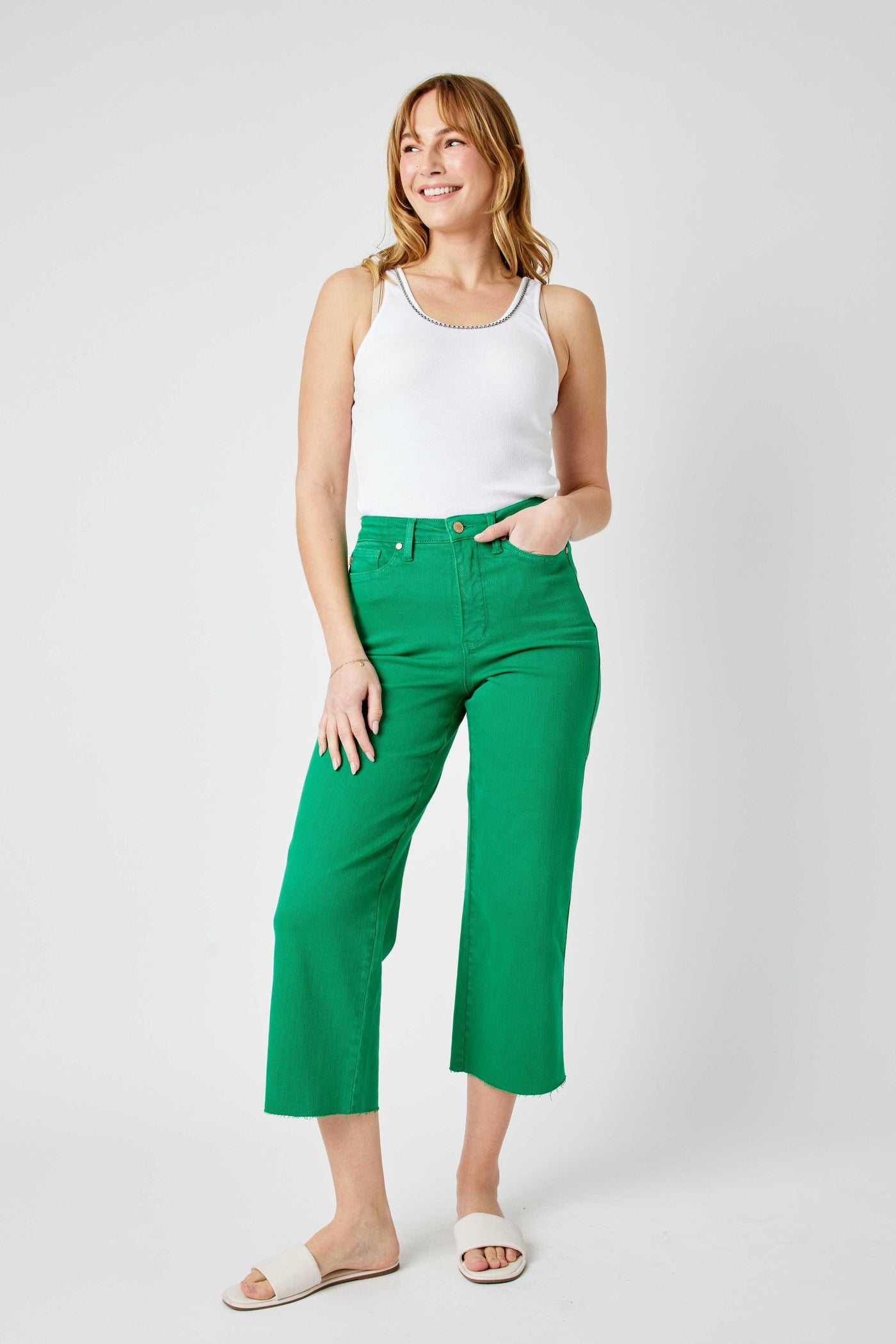 High Rise Dyed Cropped Wide Leg Jean