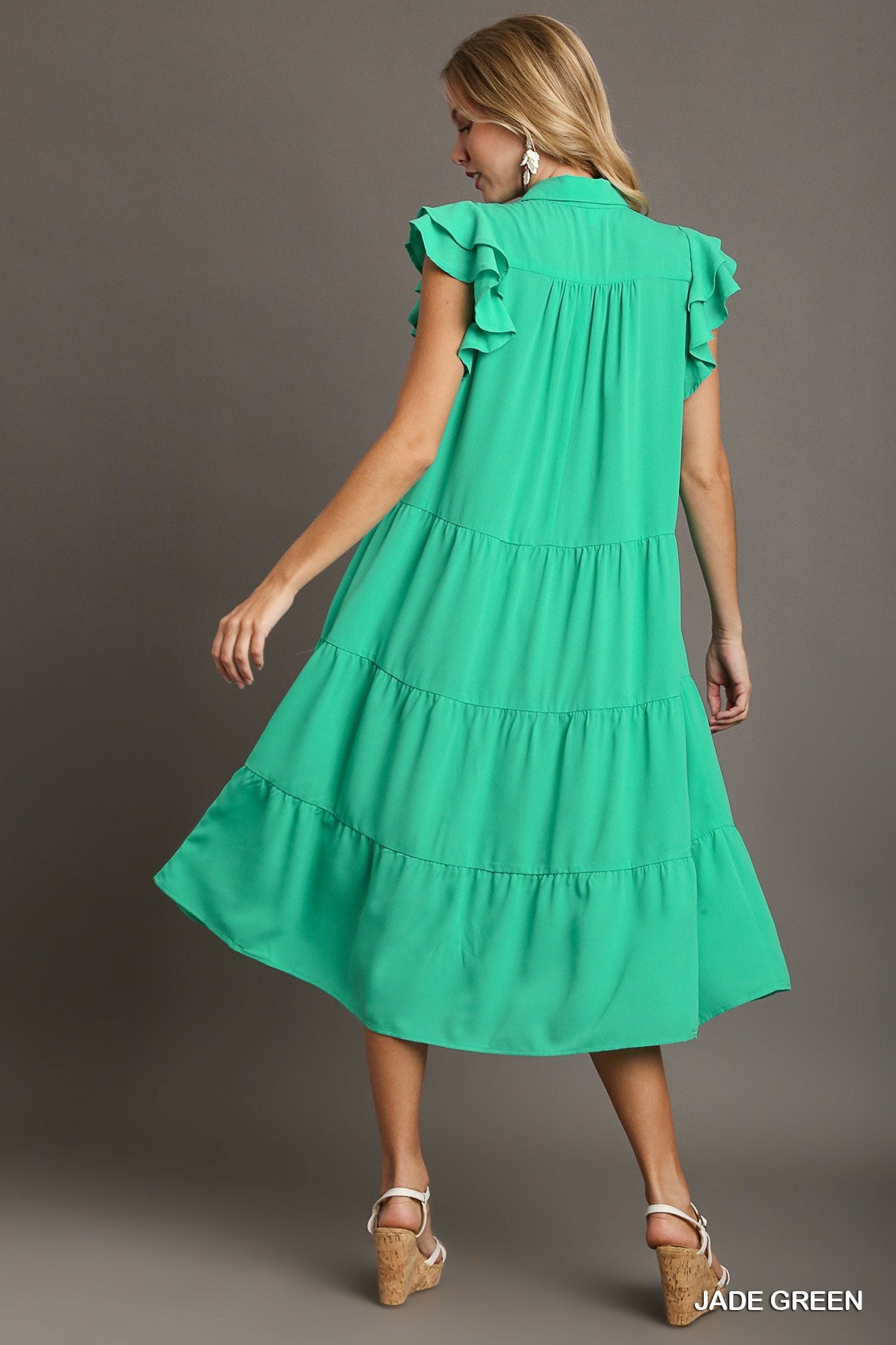 Ruffle Sleeve Tiered Midi Dress