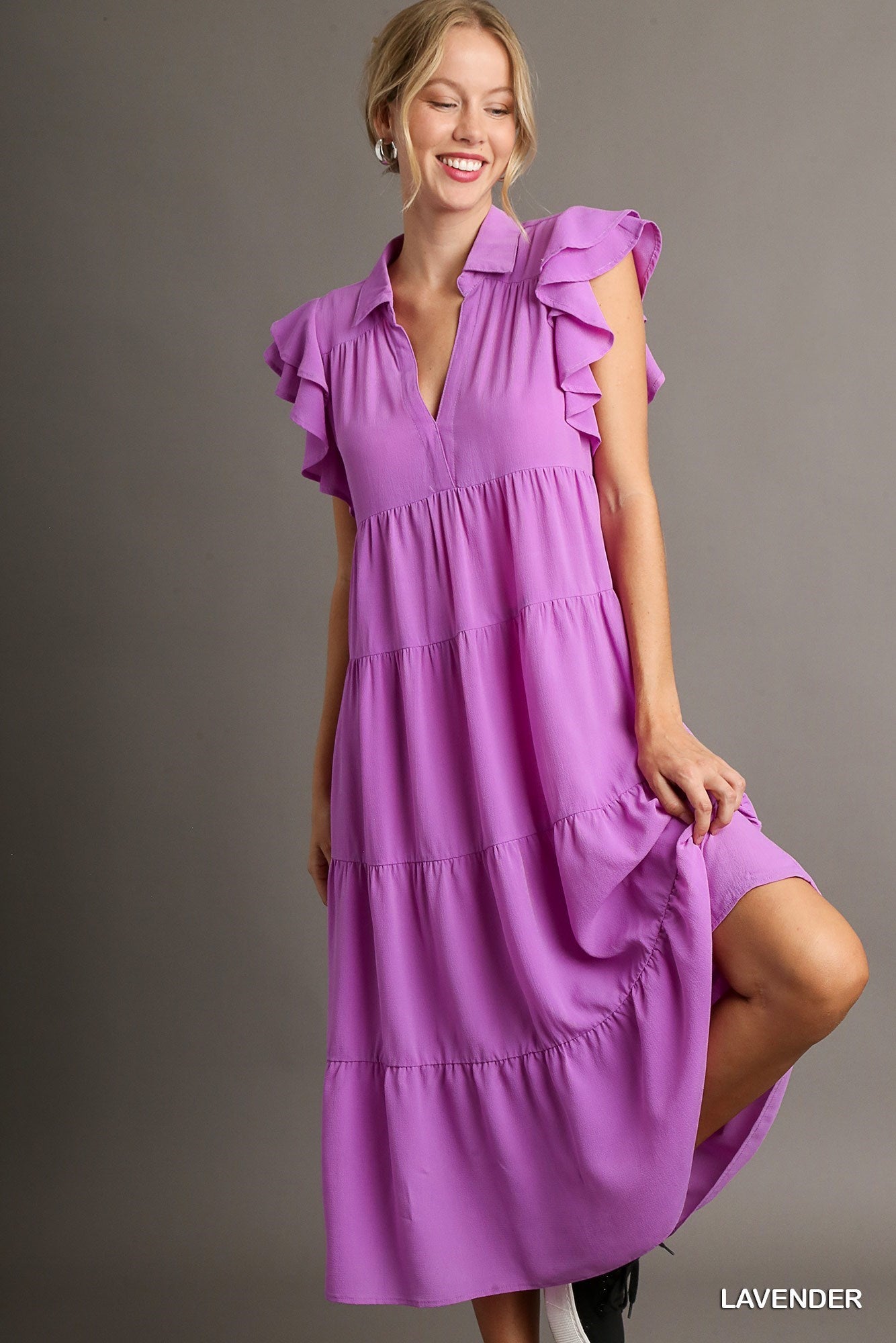 Ruffle Sleeve Tiered Midi Dress