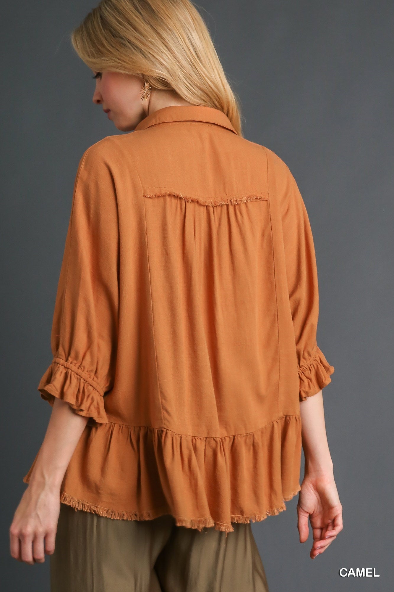 Linen Half Button Peplum Top