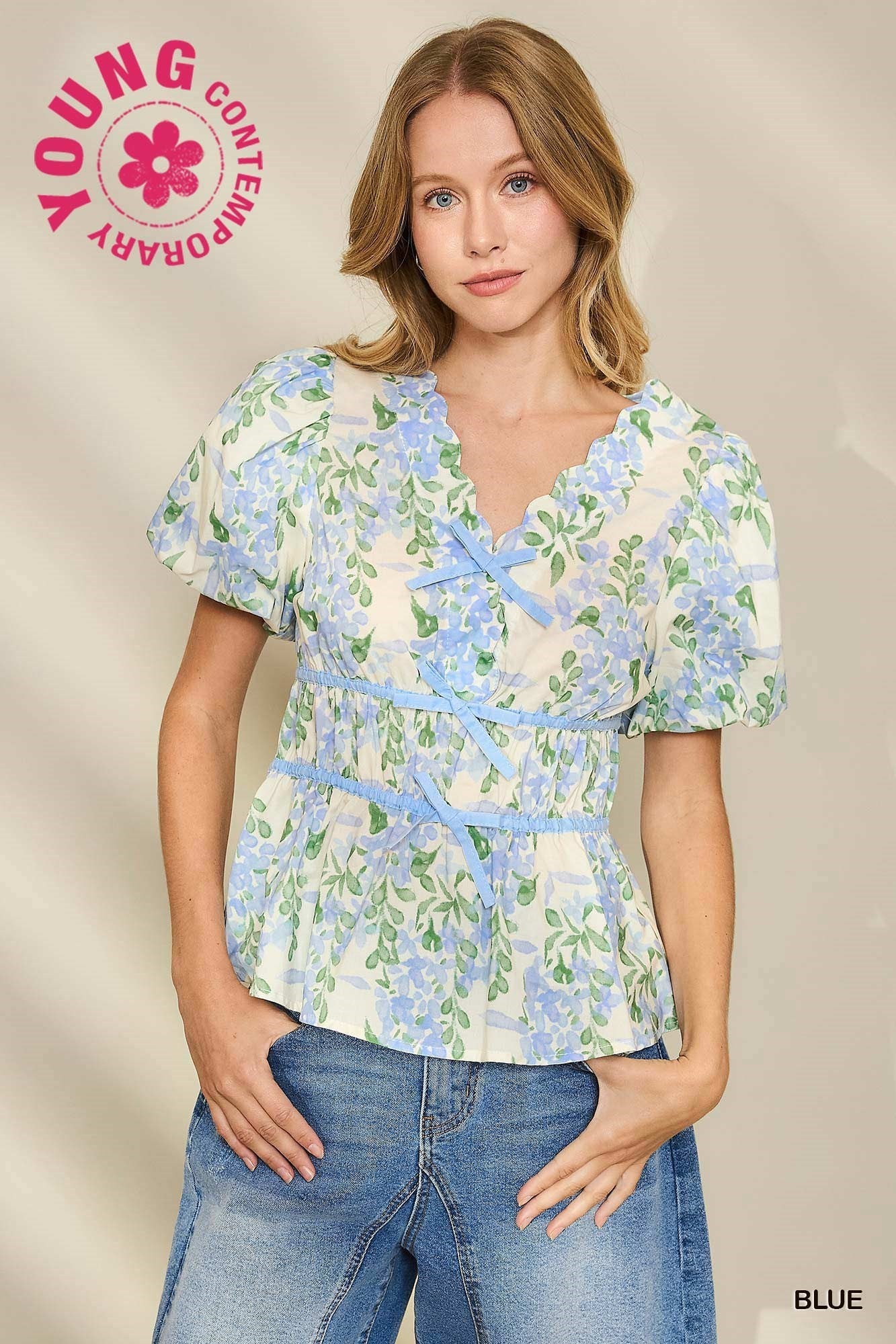 Puff Sleeve Bow Detail Blouse