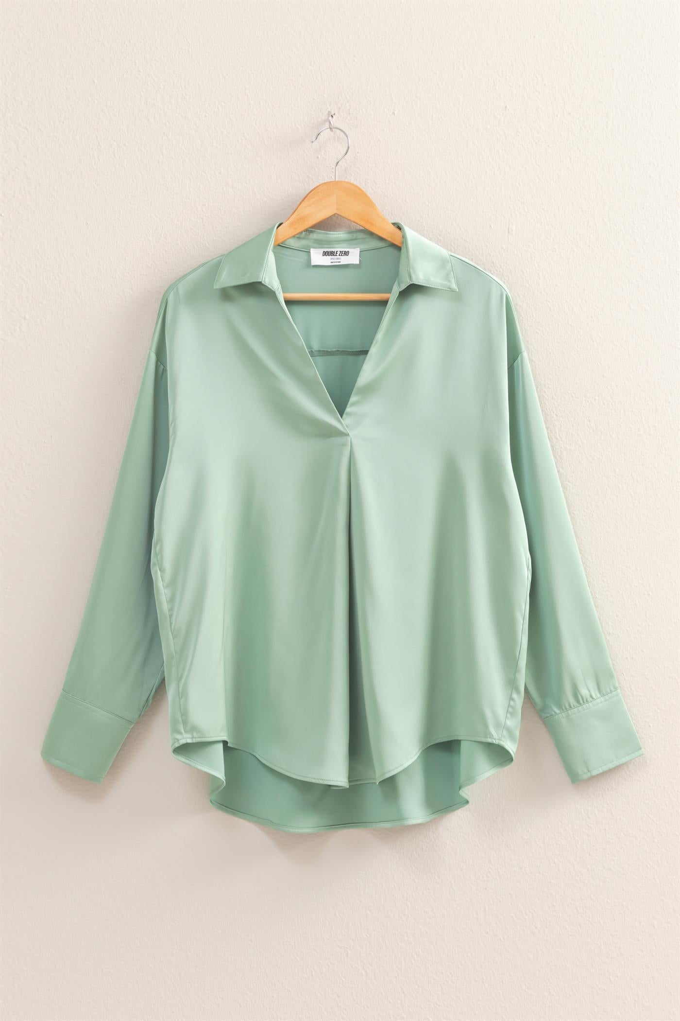 Collared Notch Neck Satin Blouse