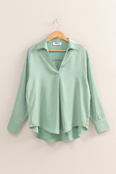 Collared Notch Neck Satin Blouse