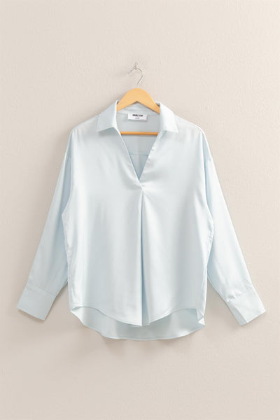 Collared Notch Neck Satin Blouse