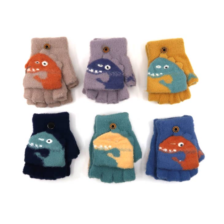 Kids Dino Knitted Gloves