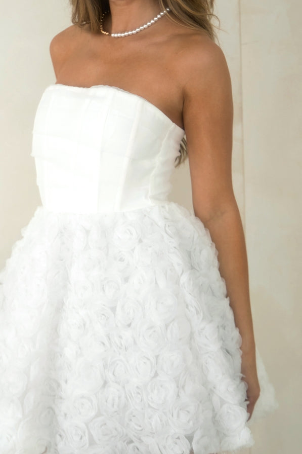 organza rosette dress Organza Rosette Long Sleeve Midi Dresses