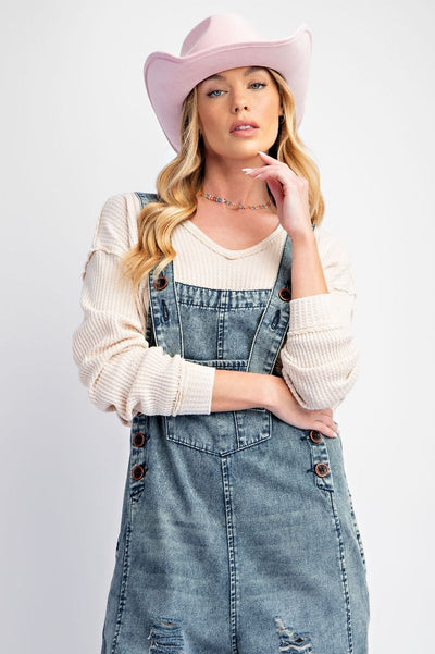Washed Denim Loose Fit Overalls