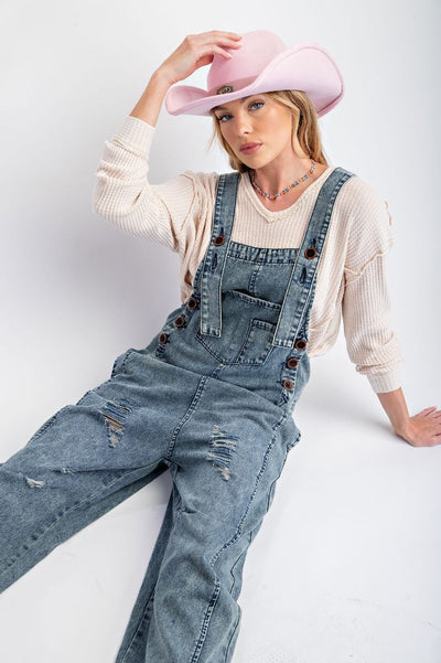 Washed Denim Loose Fit Overalls