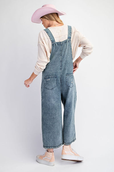 Washed Denim Loose Fit Overalls