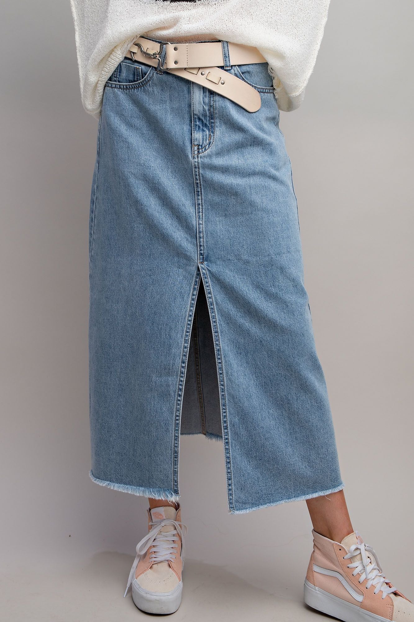 Front Slit Denim Skirt