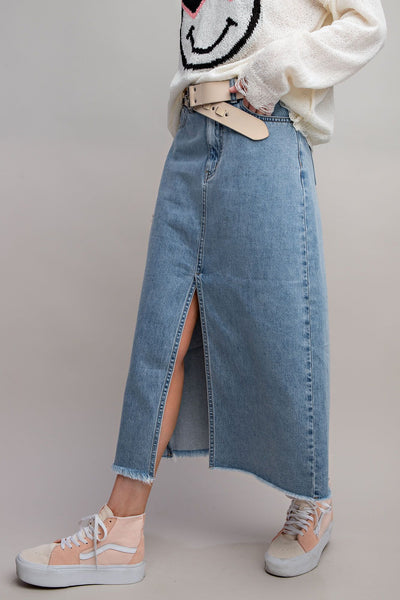 Front Slit Denim Skirt