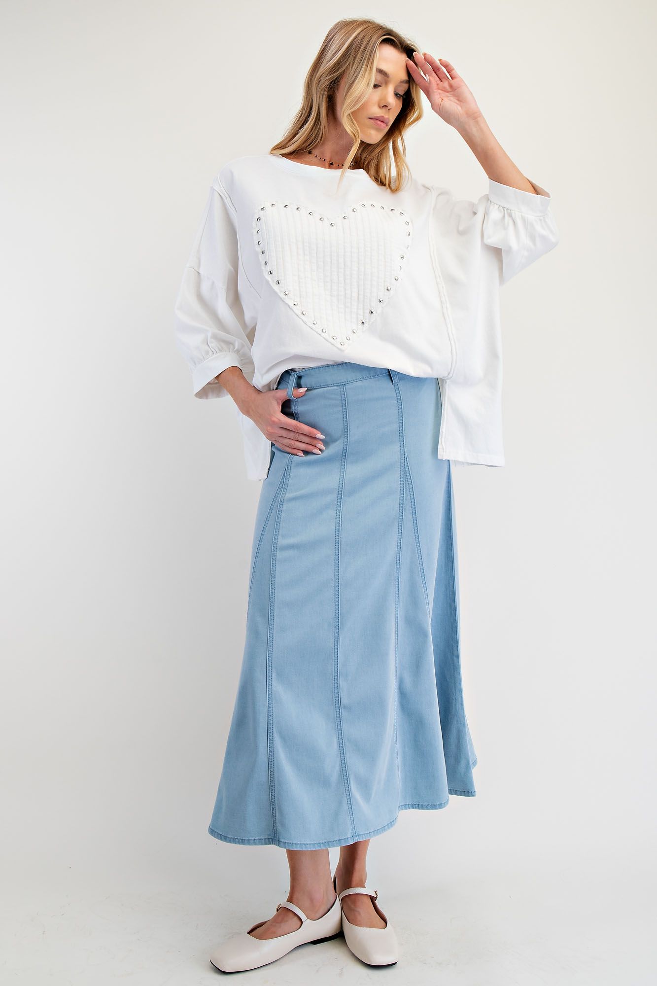 A Line Denim Maxi Skirt