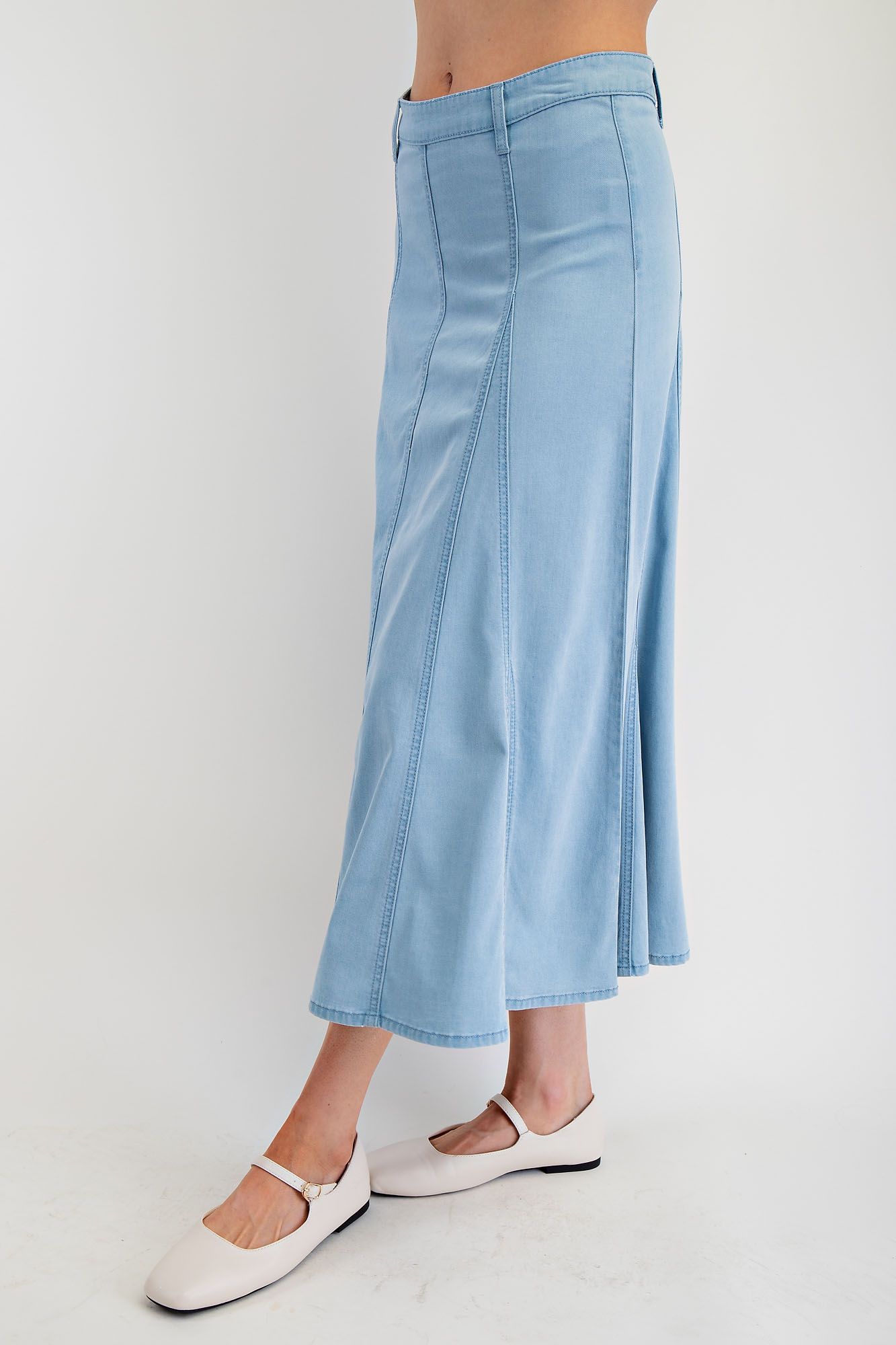 A Line Denim Maxi Skirt
