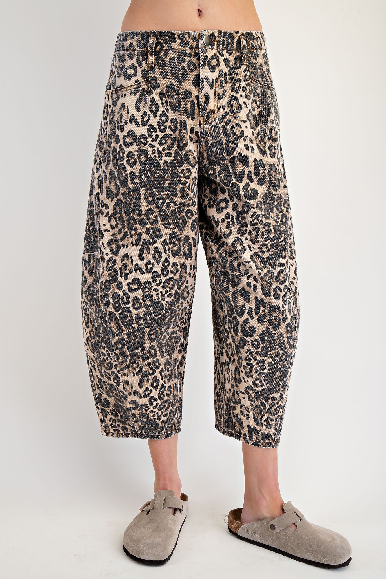 Leopard Print Barrel Jeans