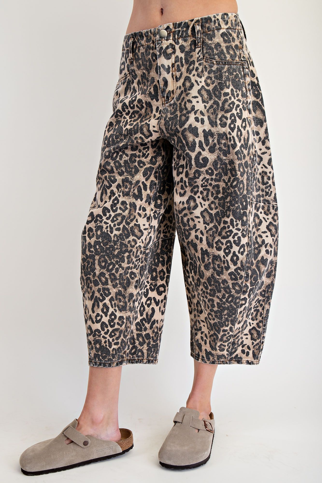 Leopard Print Barrel Jeans