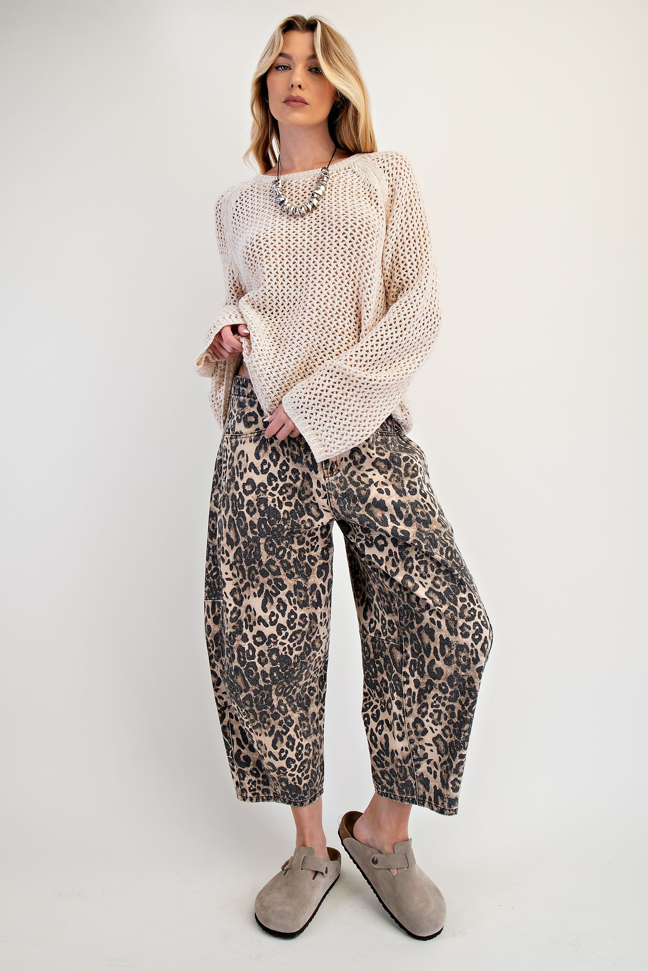 Leopard Print Barrel Jeans