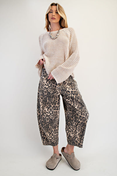 Leopard Print Barrel Jeans