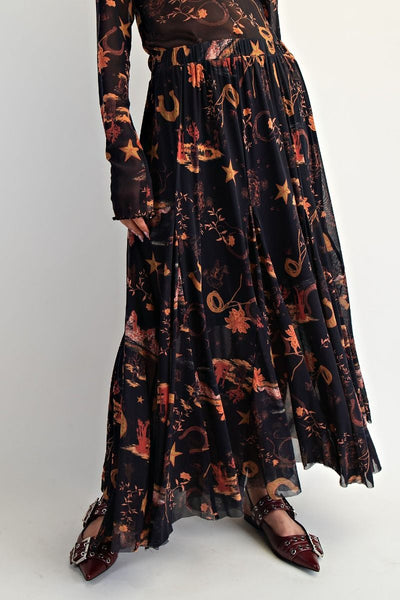 Western Printed Swing Skirt
