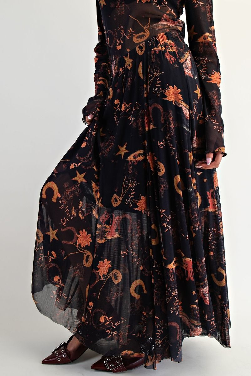Western Printed Swing Skirt