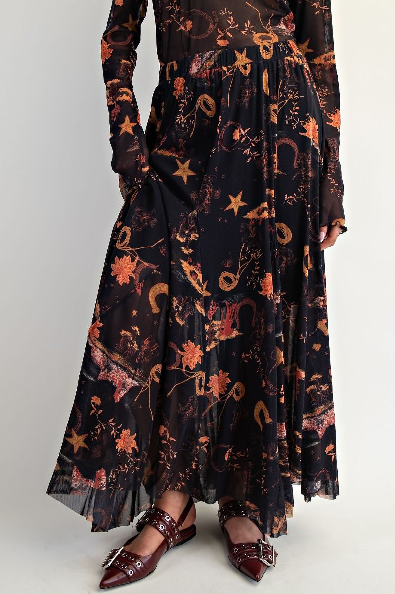 Western Printed Swing Skirt