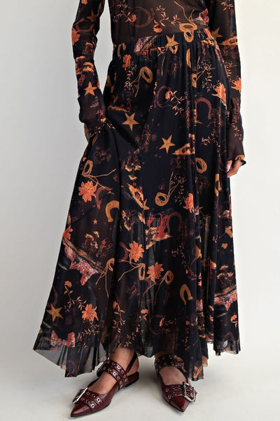 Western Printed Swing Skirt