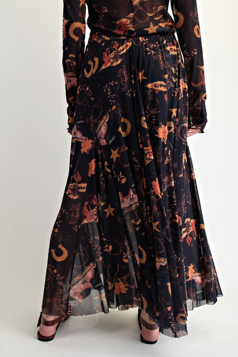 Western Printed Swing Skirt