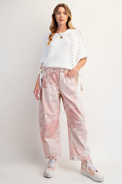 Patchwork Printed Barrel Jeans
