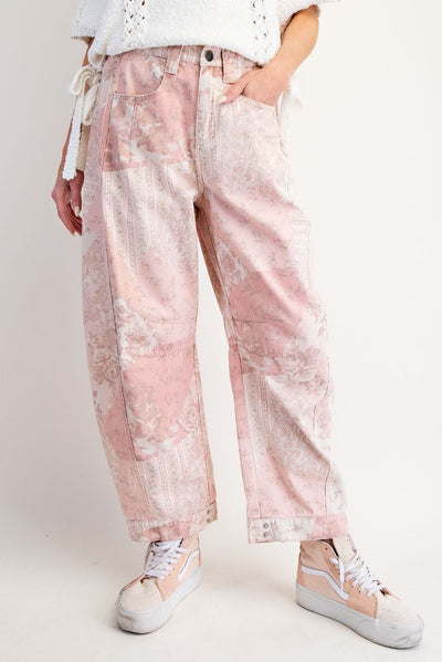 Patchwork Printed Barrel Jeans