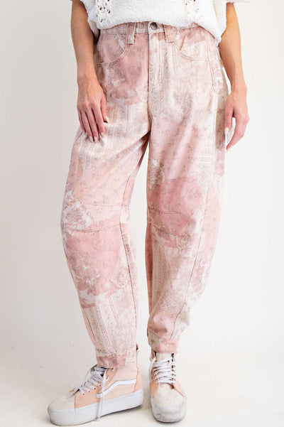 Patchwork Printed Barrel Jeans