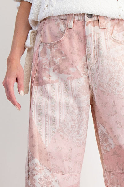 Patchwork Printed Barrel Jeans