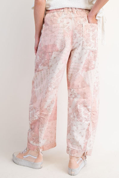 Patchwork Printed Barrel Jeans