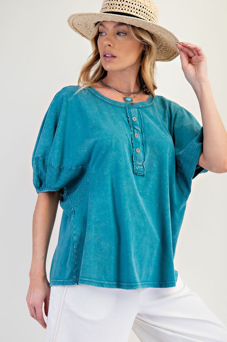 Lace Detail Mineral Wash Blouse
