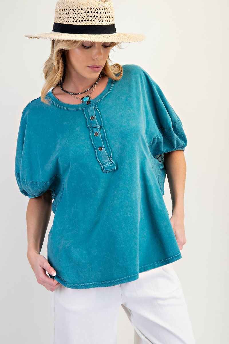 Lace Detail Mineral Wash Blouse