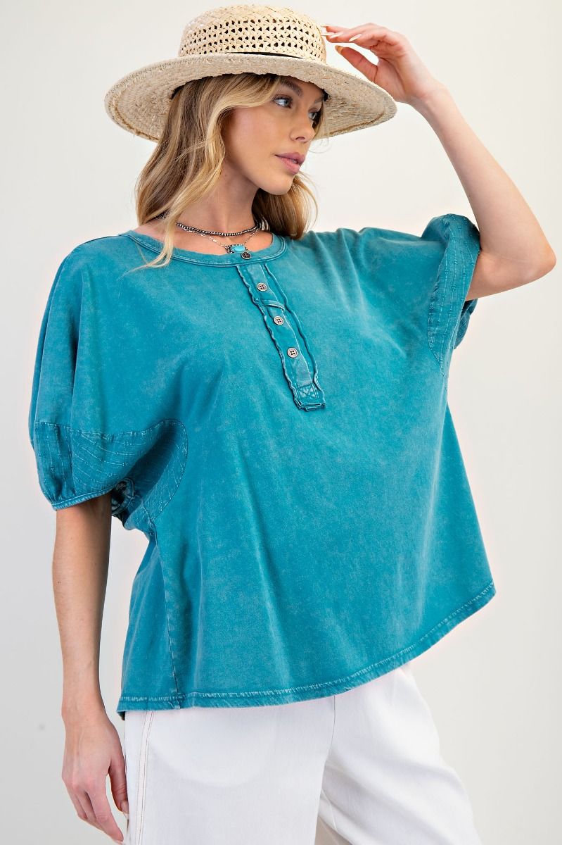 Lace Detail Mineral Wash Blouse