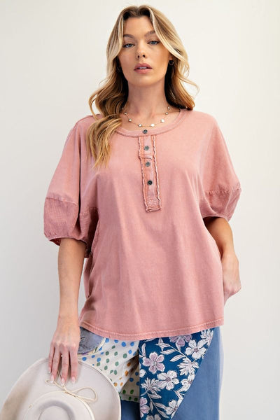 Lace Detail Mineral Wash Blouse