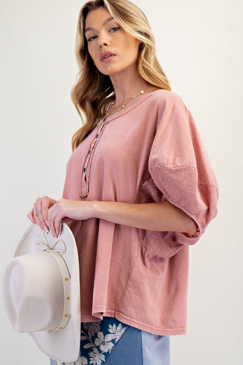 Lace Detail Mineral Wash Blouse