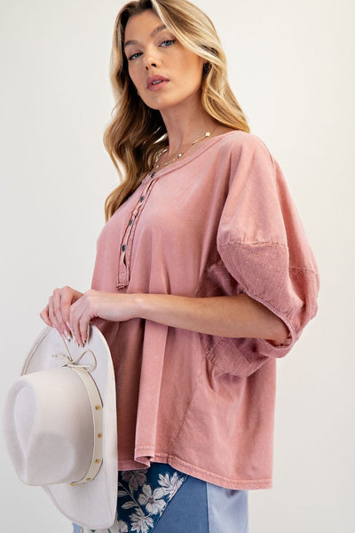 Lace Detail Mineral Wash Blouse