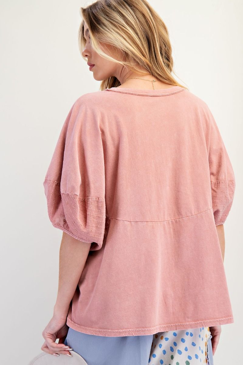 Lace Detail Mineral Wash Blouse