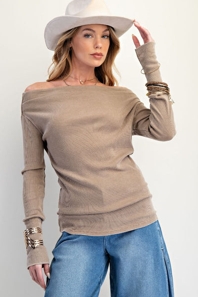 Mineral Wash Off Shoulder Top
