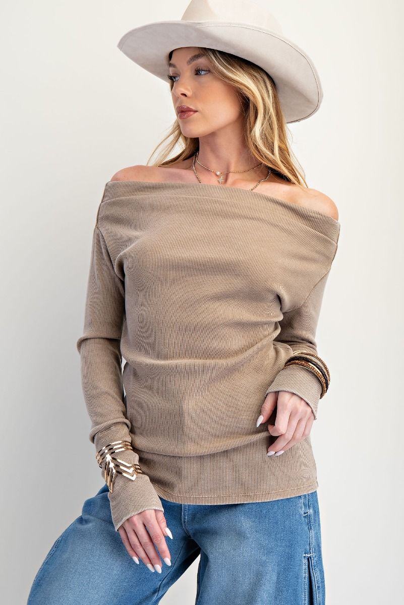 Mineral Wash Off Shoulder Top
