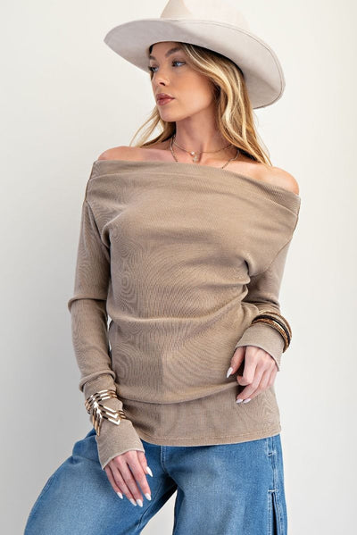 Mineral Wash Off Shoulder Top