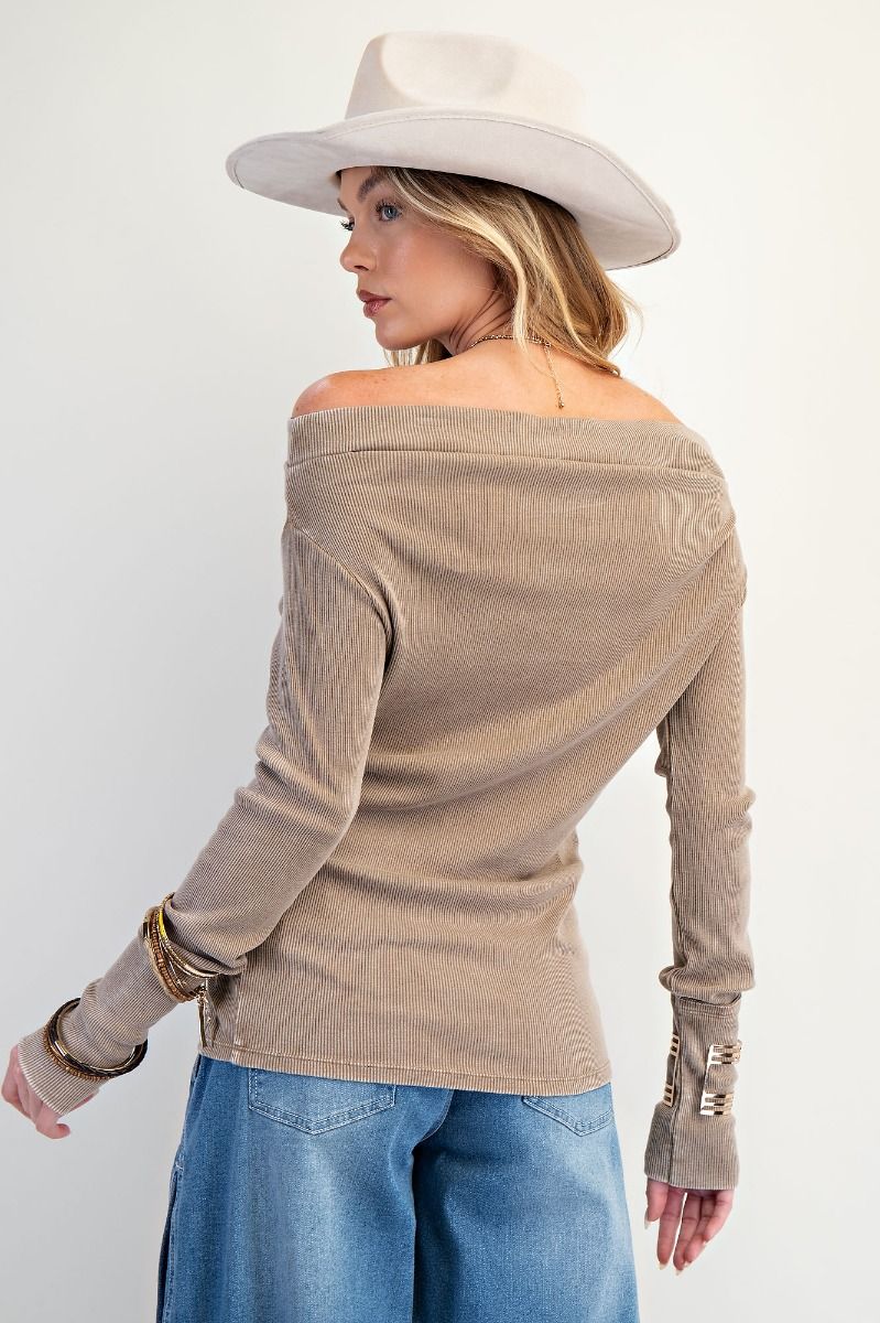 Mineral Wash Off Shoulder Top