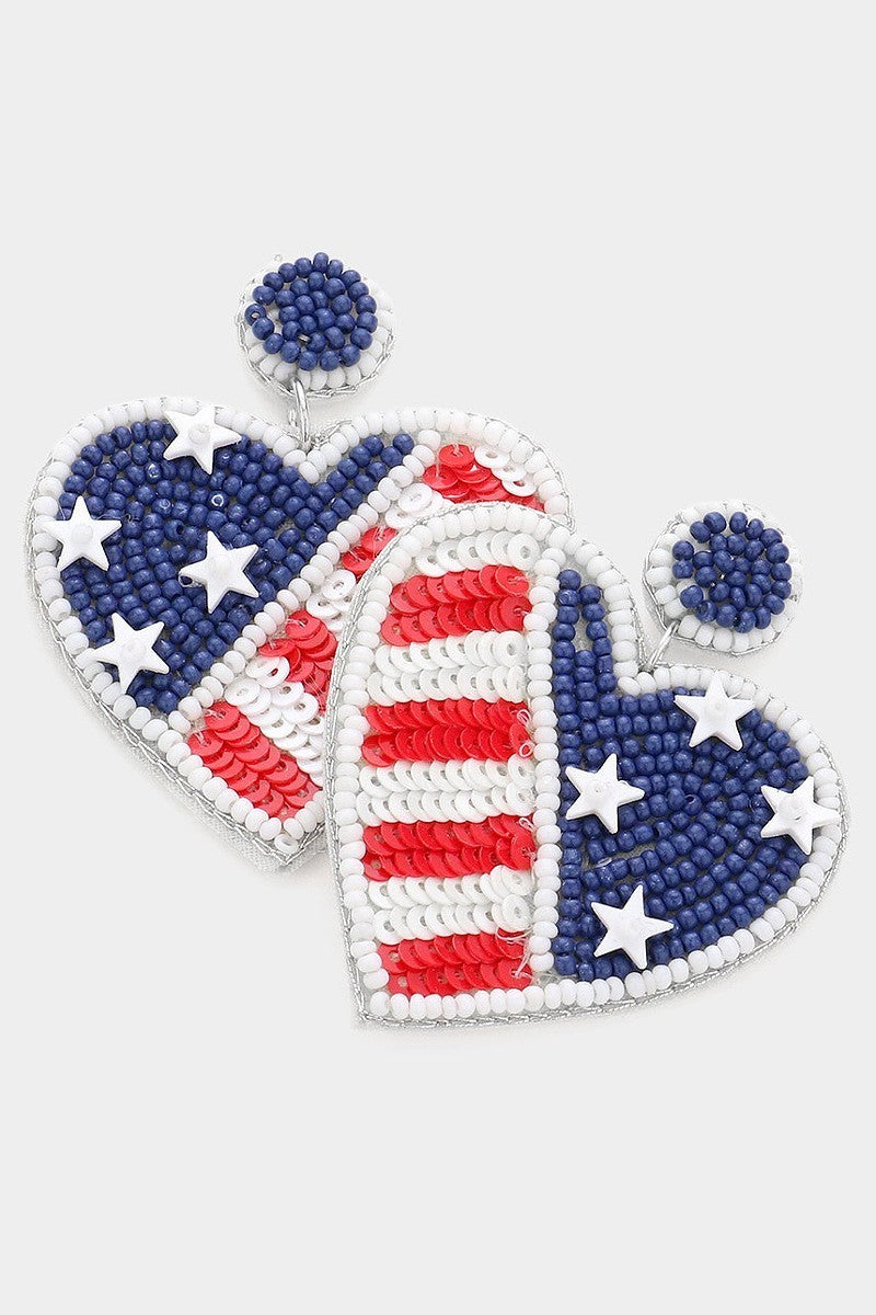 American Flag Beaded Sequin Heart